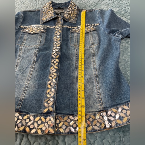 Berek by Takako Sakon Denim Jean Jacket Size M Bedazzled Beads Sequins Pre-owned - Picture 10 of 13